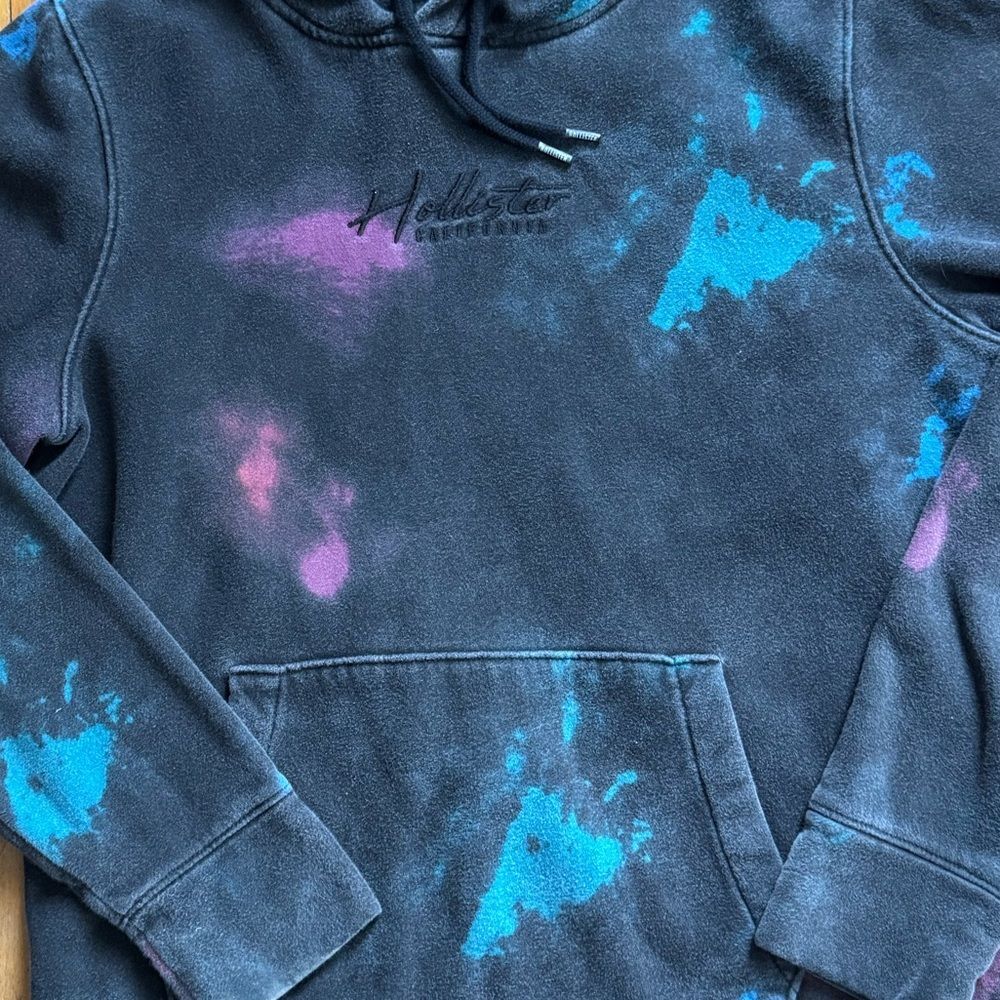 Hollister Must Have Collection Black and Grey Hoodie with Blue and Pink Tie-Dye - Picture 3 of 11